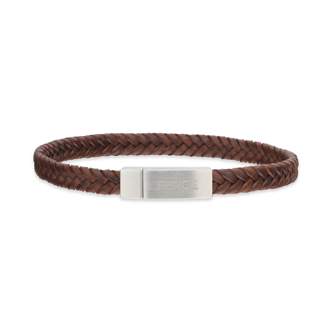 *Force armbånd brunt læder stål lås 19 cm