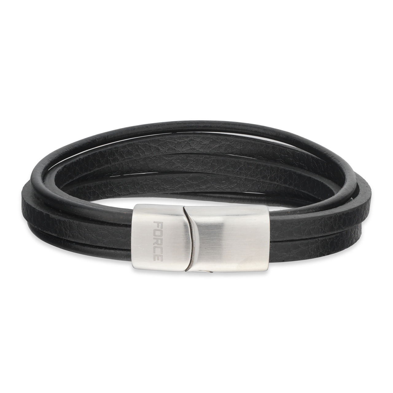 *Force armbånd 5 rk. sort læder stål lås 19 cm