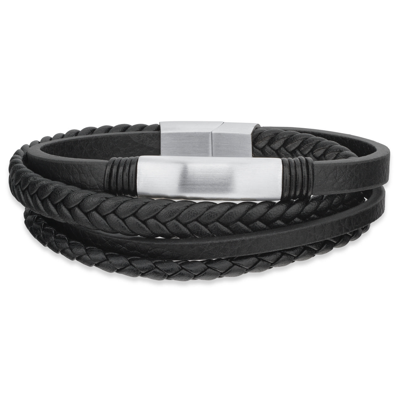 *Force armbånd 4 rk.plade sort læder stål lås 21cm
