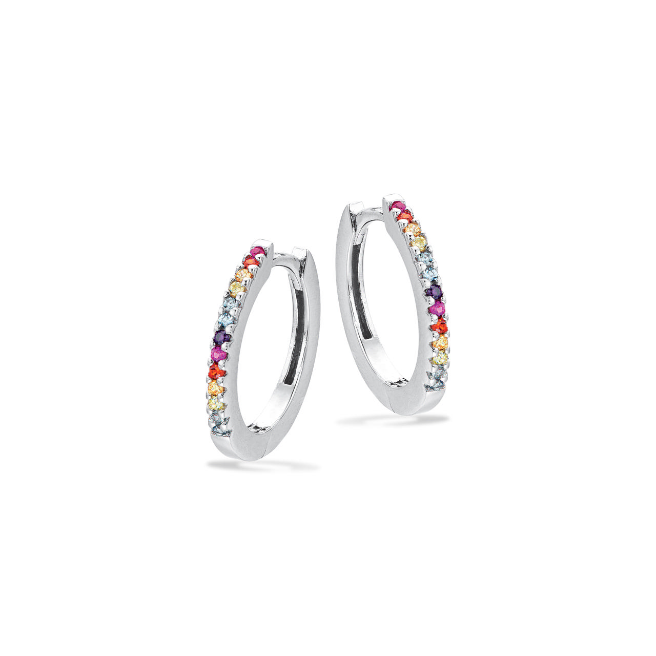 SoHo Clip-creoler 15 mm rainbow cubic zir sølv rh