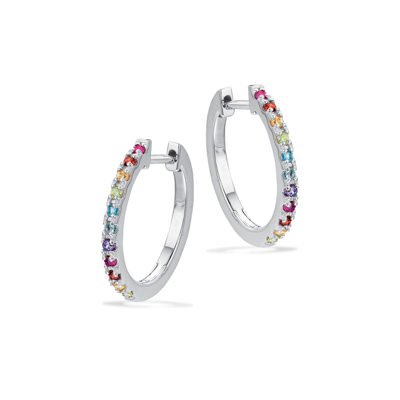 SoHo clip-creoler 17 mm rainbow cubic zir sølv rh
