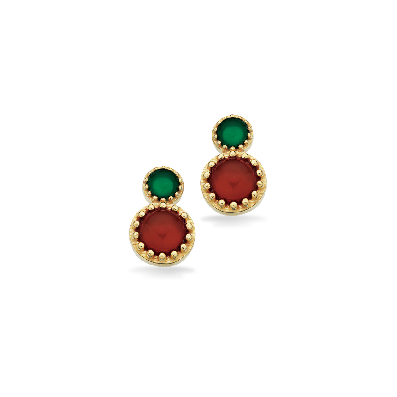Earsticks red/green agate 925 goldplated