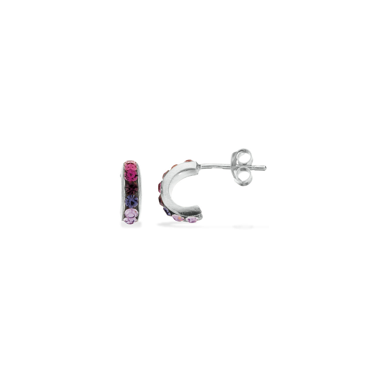 Halvcreoler pink/lilla cubic zir. sølv
