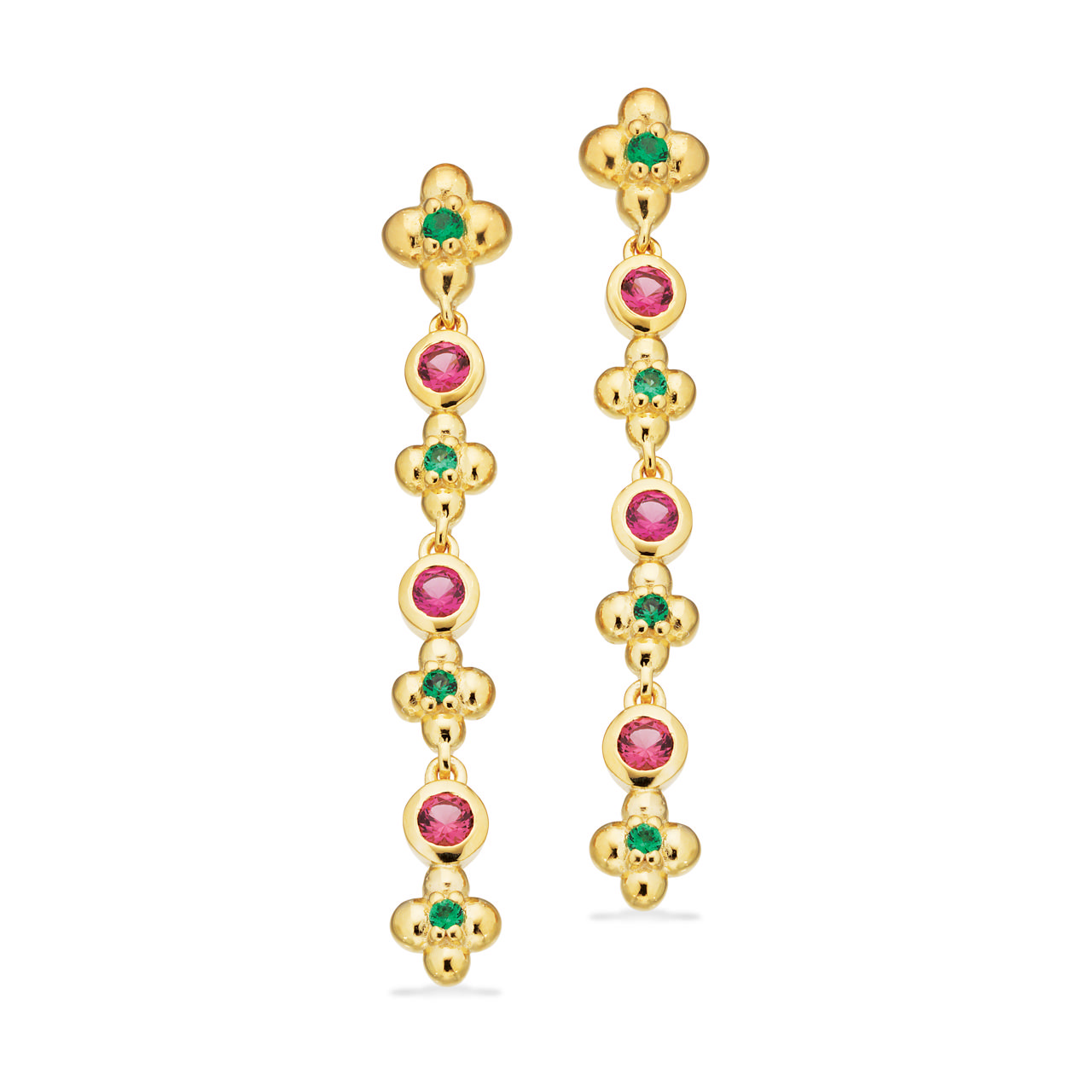 Earhanger green/pink zir. 925 goldplated