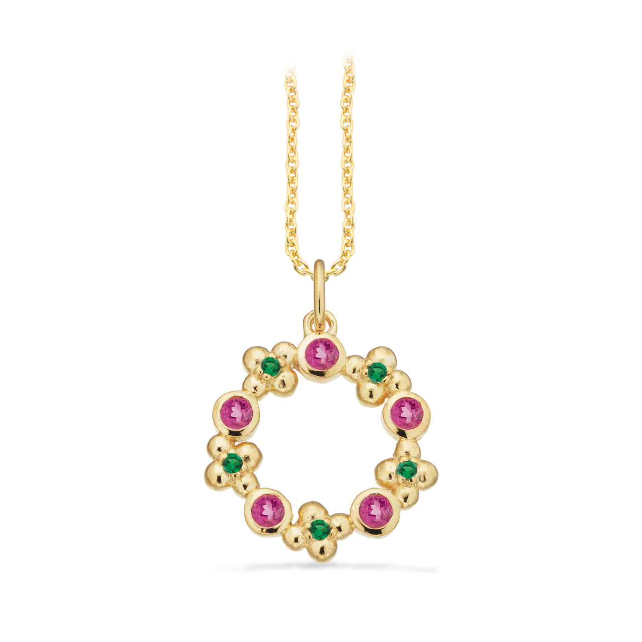 Pendant green/pink zir. 925 goldplated