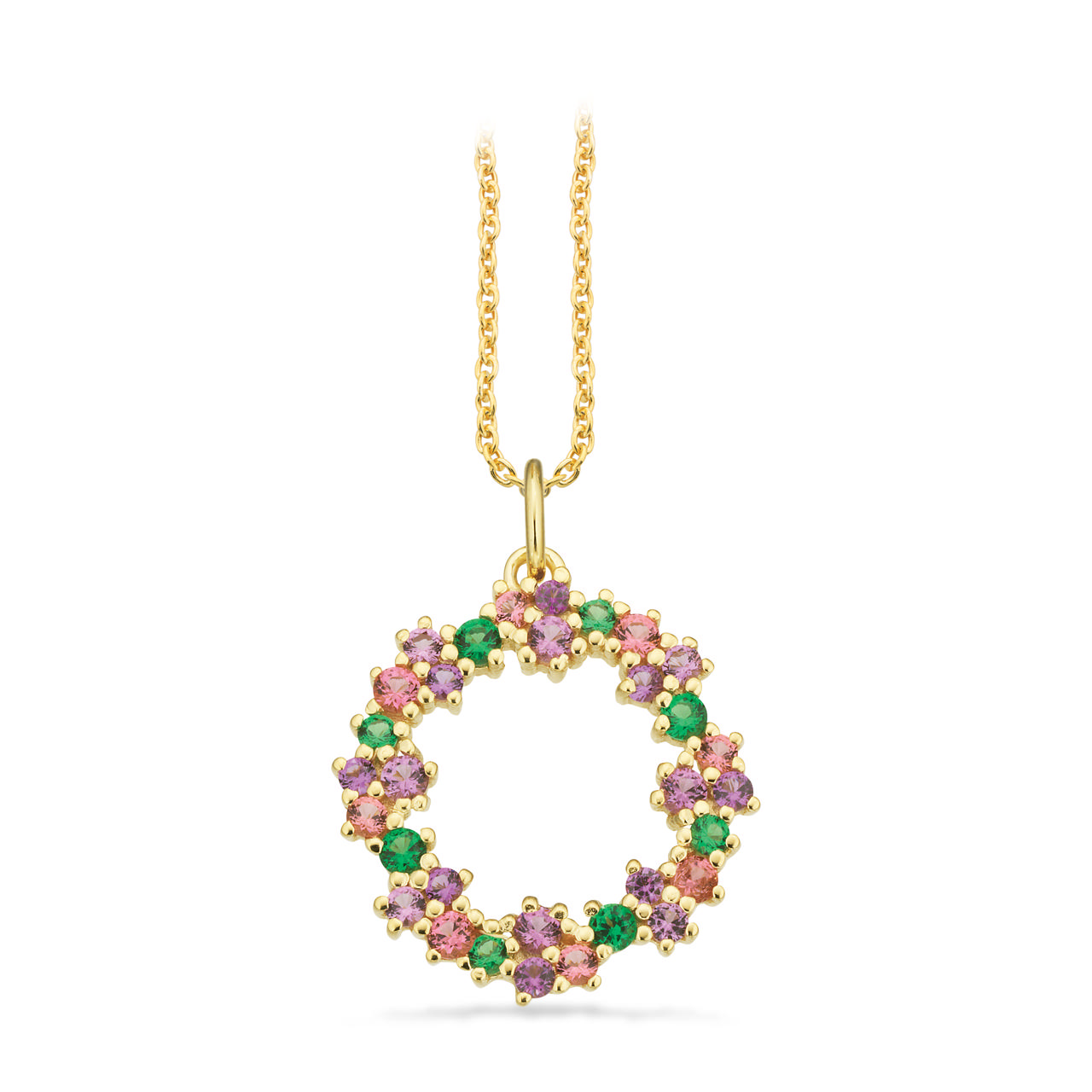 Pendant purple/pink/green zir. 925 goldplated