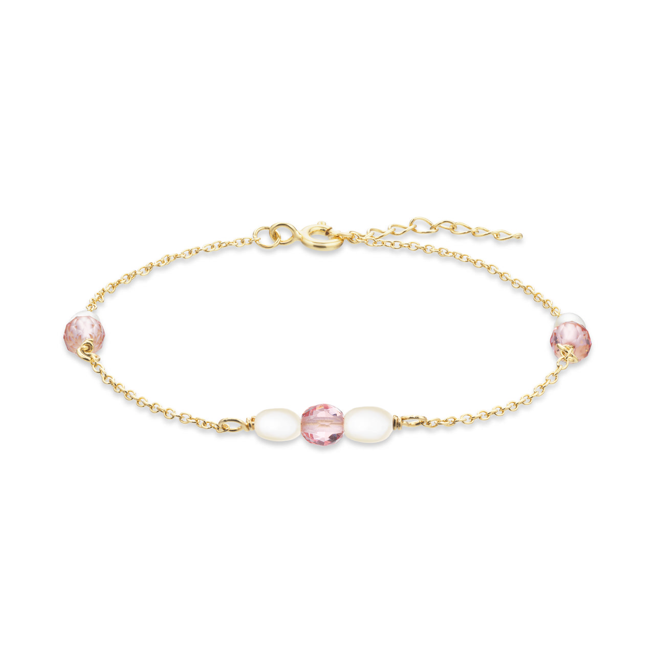 Armbånd rosa sten /fkp. sølv fg. 17 +2 cm