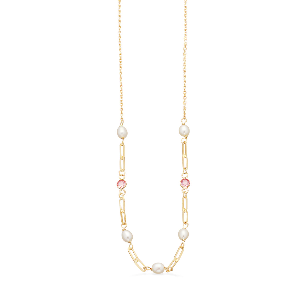 *Halskæde fkp./rosa cubic zir. 42+3cm 9 kt.