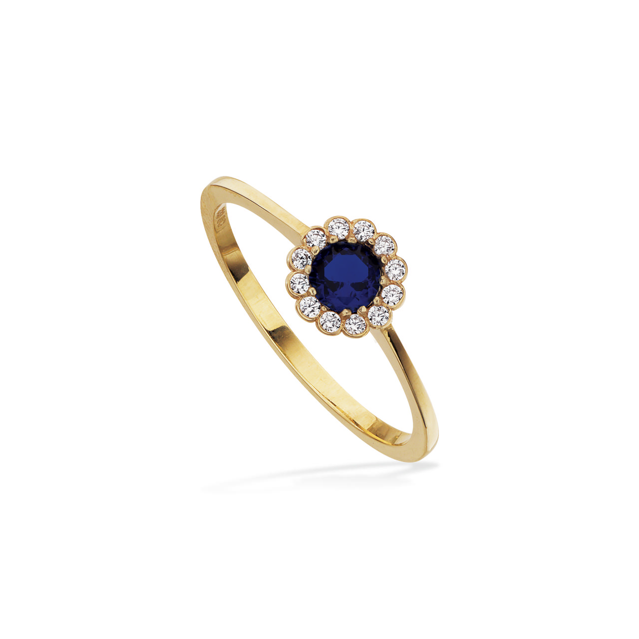 Ring roset blå/hvid cubic zir. 8 kt.