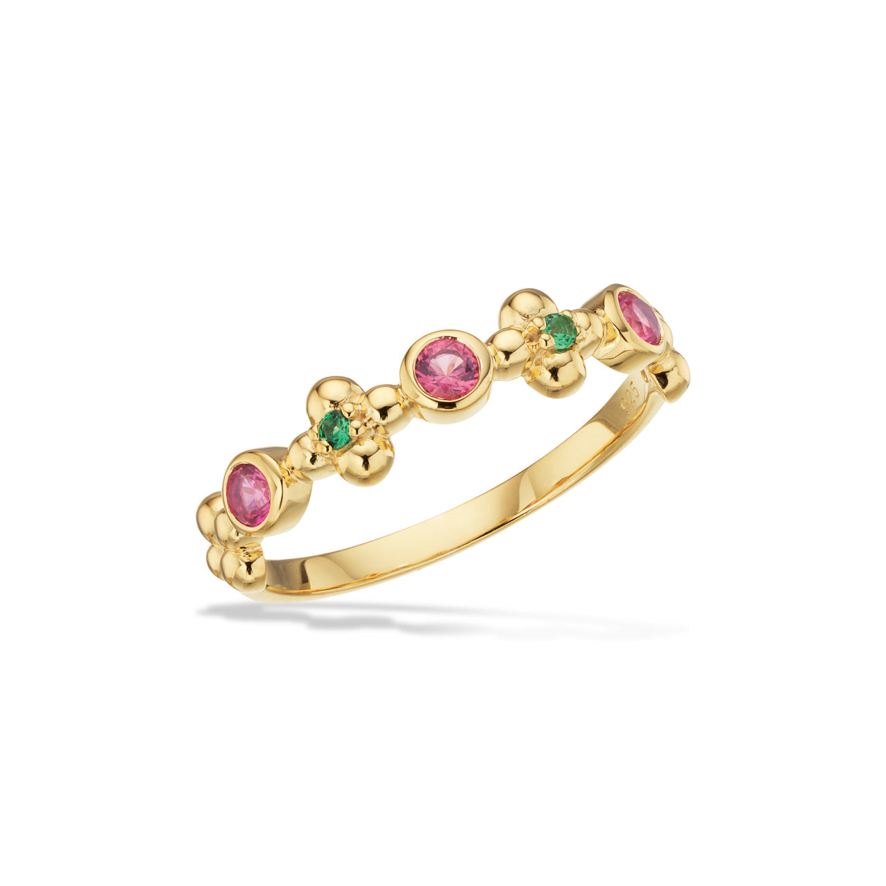 SoHo ring grøn/pink cubic zir. sølv fg.