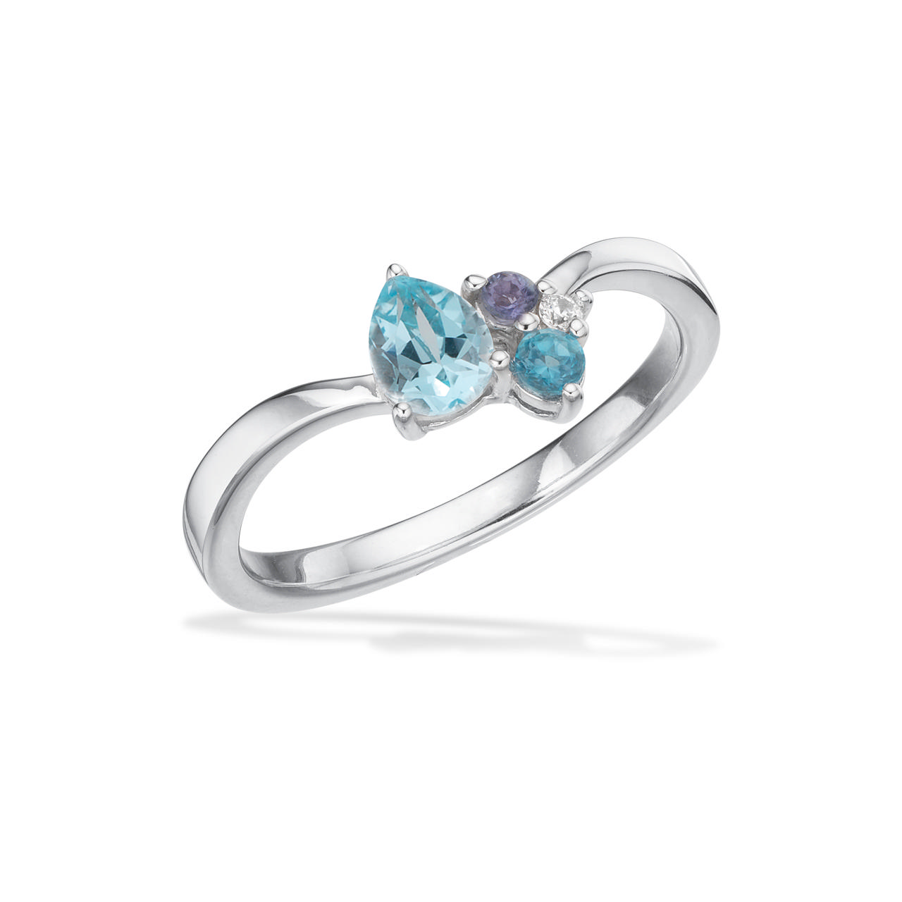 SoHo ring mixed blå cubic zir. sølv rh.