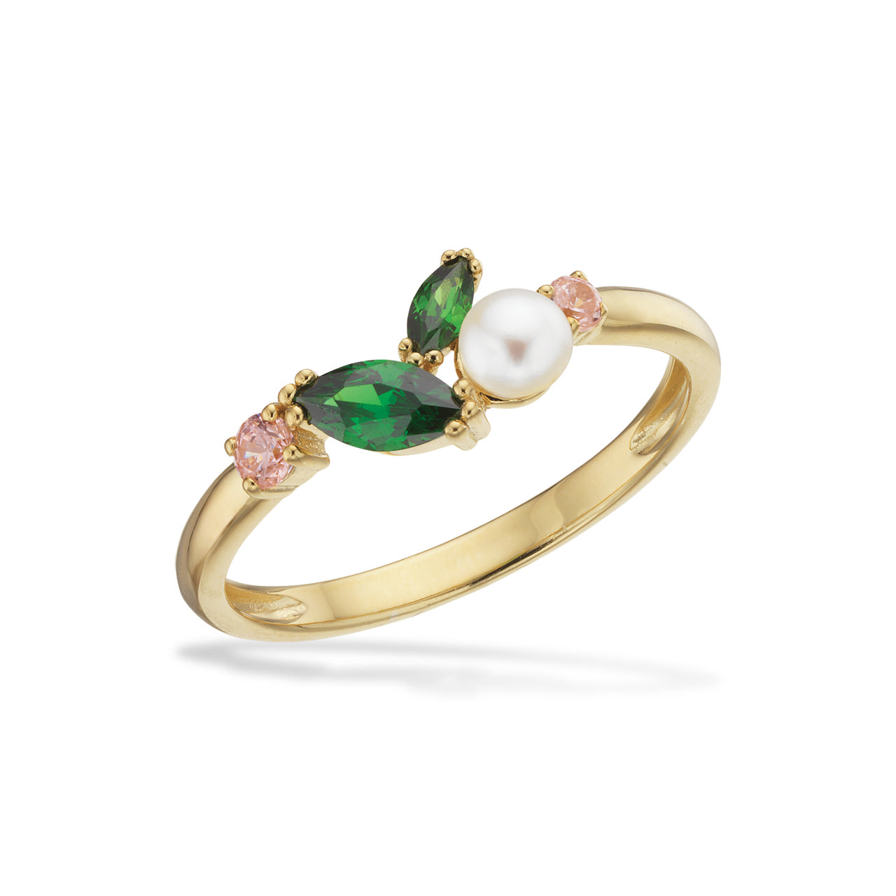 Ring fkp. rosa+grøn cubic zir. sølv fg.