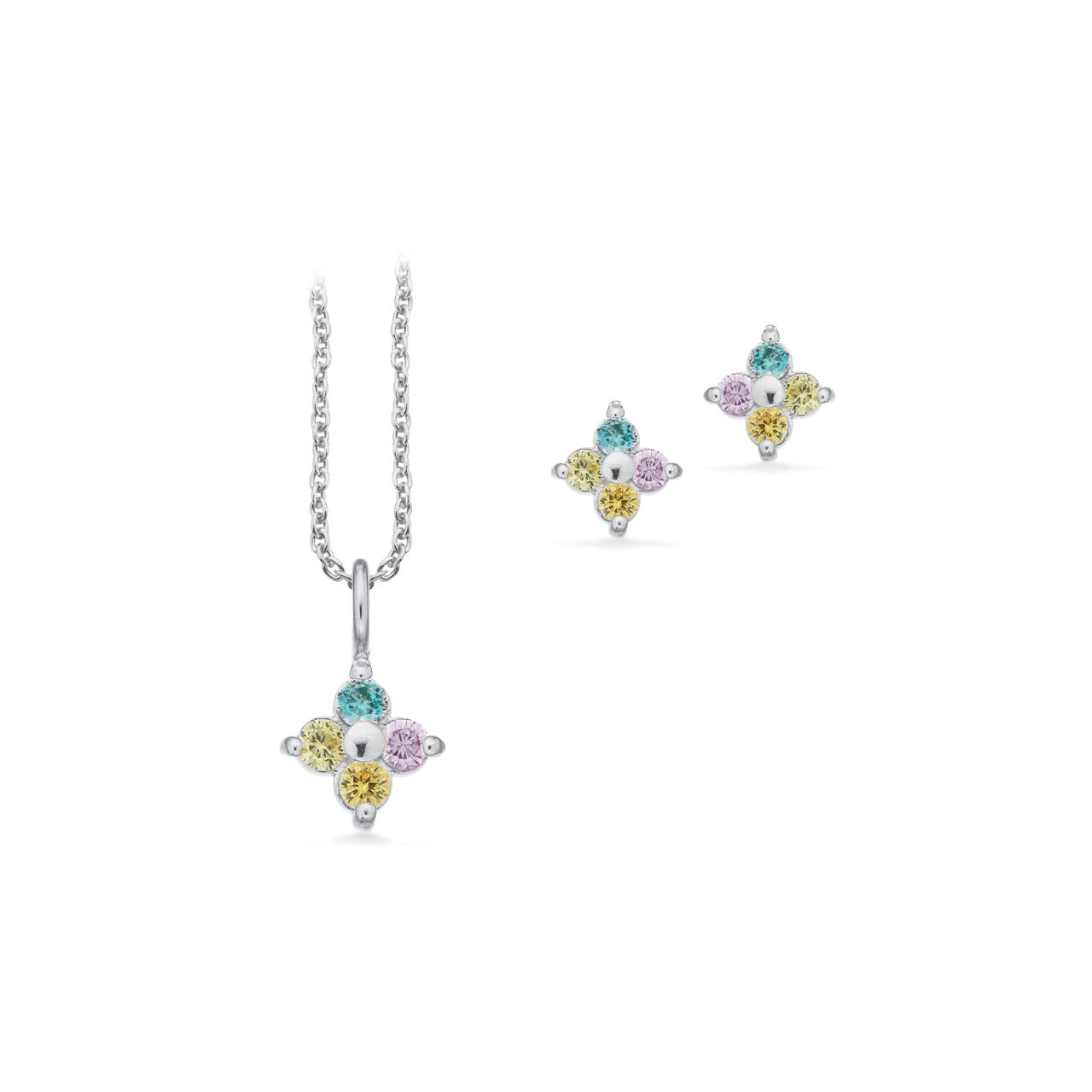 Pixel smykkesæt multicolor cubic zir. sølv